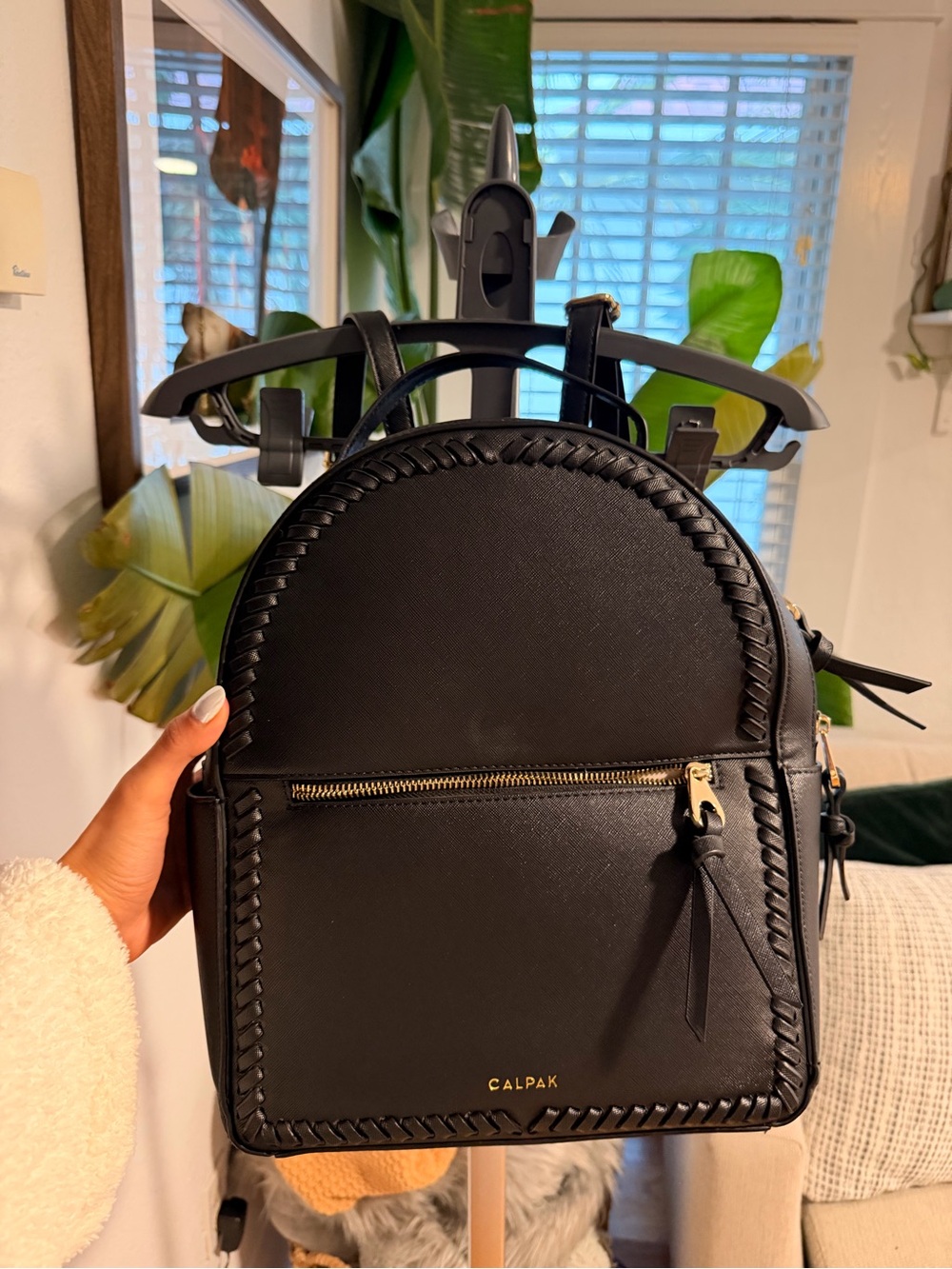 Calpak Black Mini Backpack with Whipstitch Trim